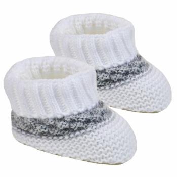 Babyschuh -Strickschuh mit Noppenmuster, zweifarbig,grau-weiß, Gr. Newborn